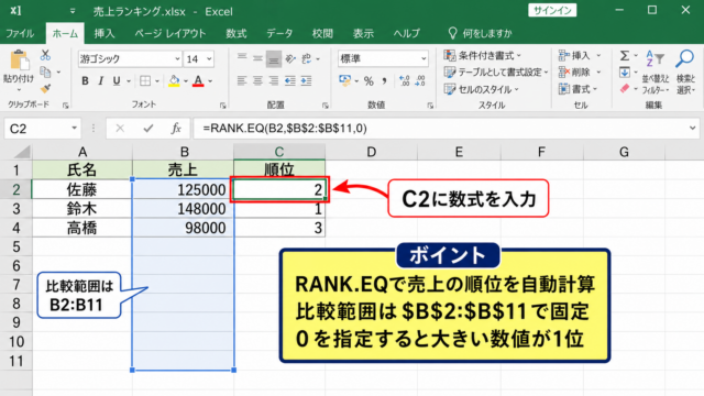 エクセルで順位表を自動作成する方法
