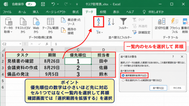 エクセルで優先順位を並び替える方法