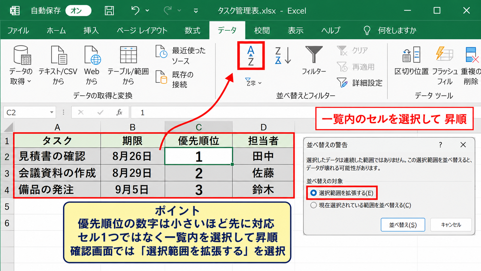 エクセルで優先順位を並び替える方法