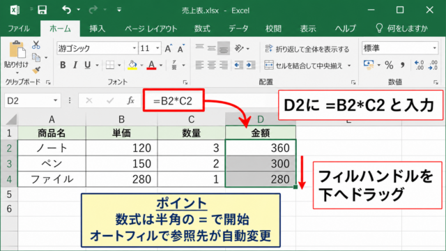 エクセルで数式と基本関数を入力する方法