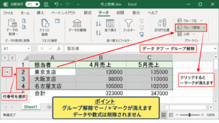 エクセルで－マークを消す手順【アウトラインの解除】