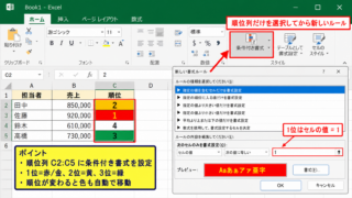 エクセルで順位を色分けする方法1【順位列に条件付き書式を設定】