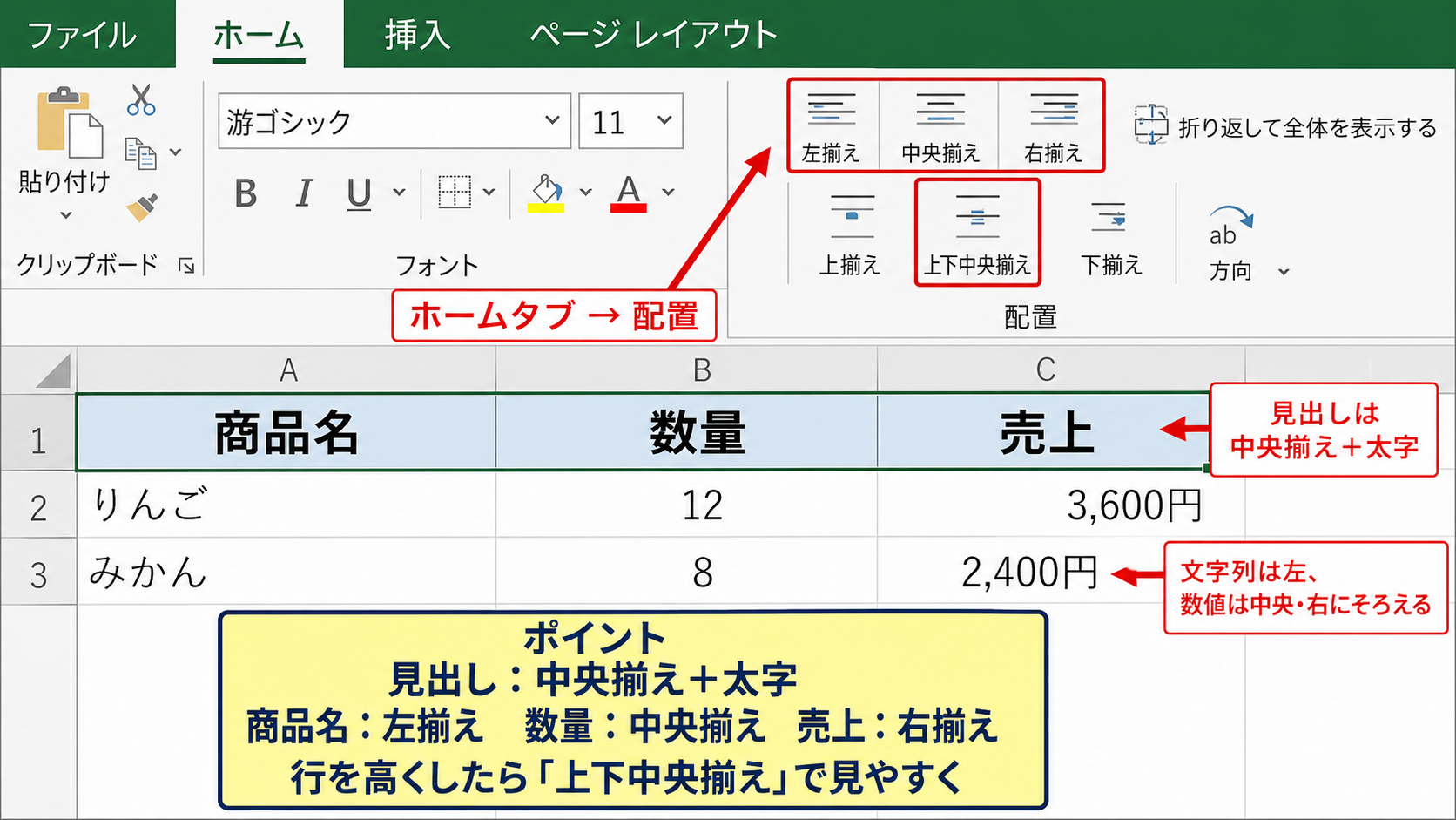 エクセルで文字をそろえる基本操作