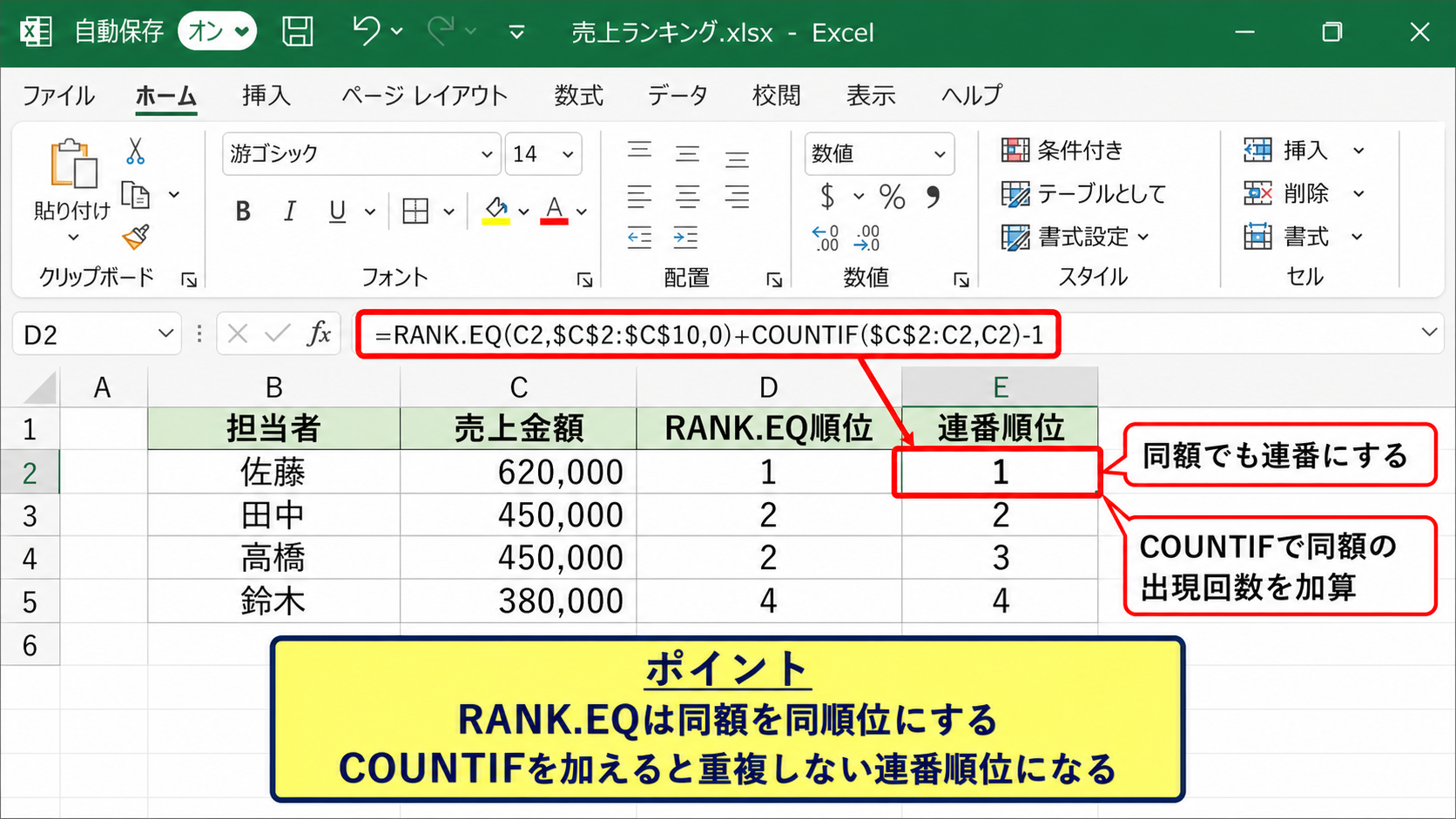 同順位と連番順位の調整