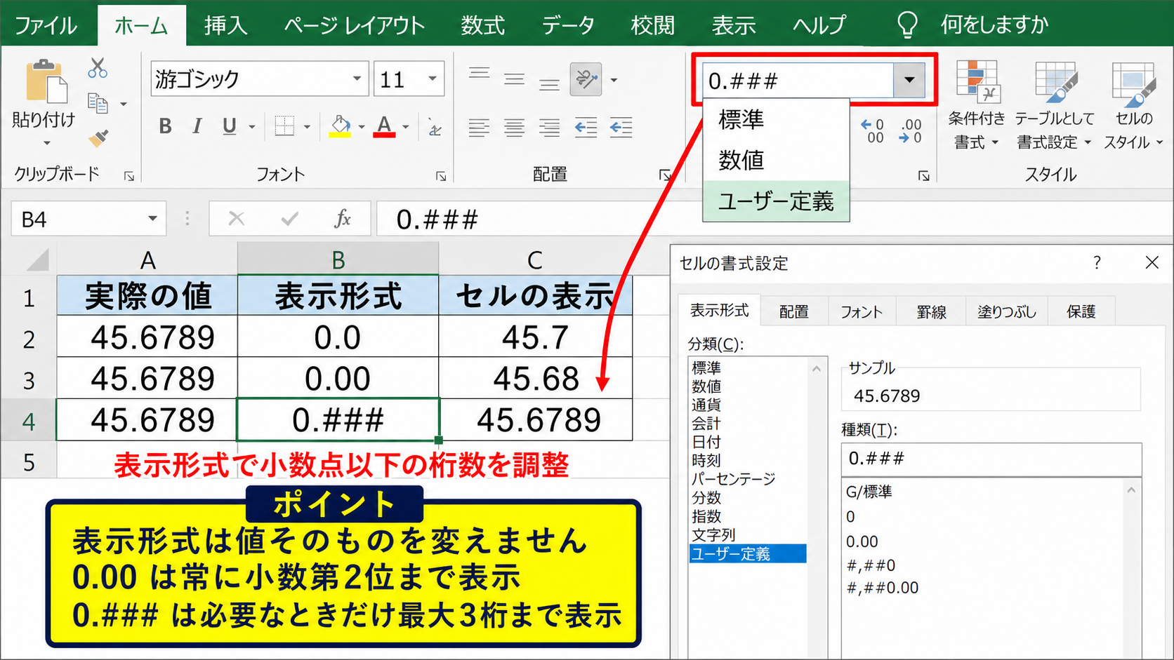 表示形式による小数点以下の見え方