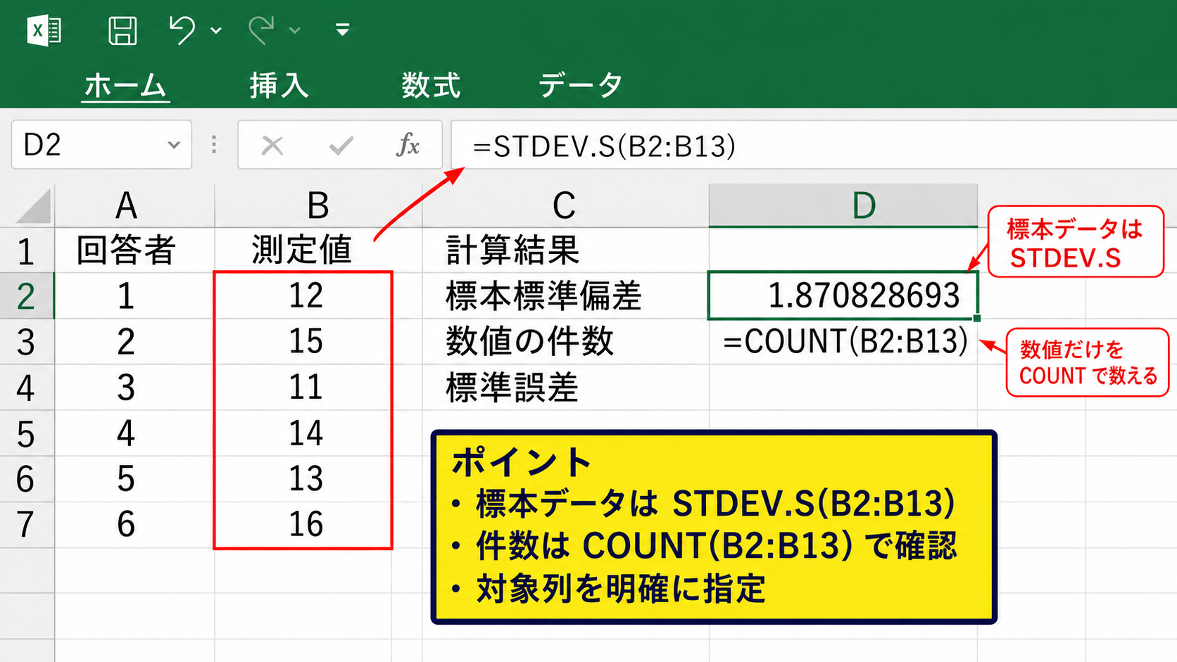 標準誤差に使うExcel関数