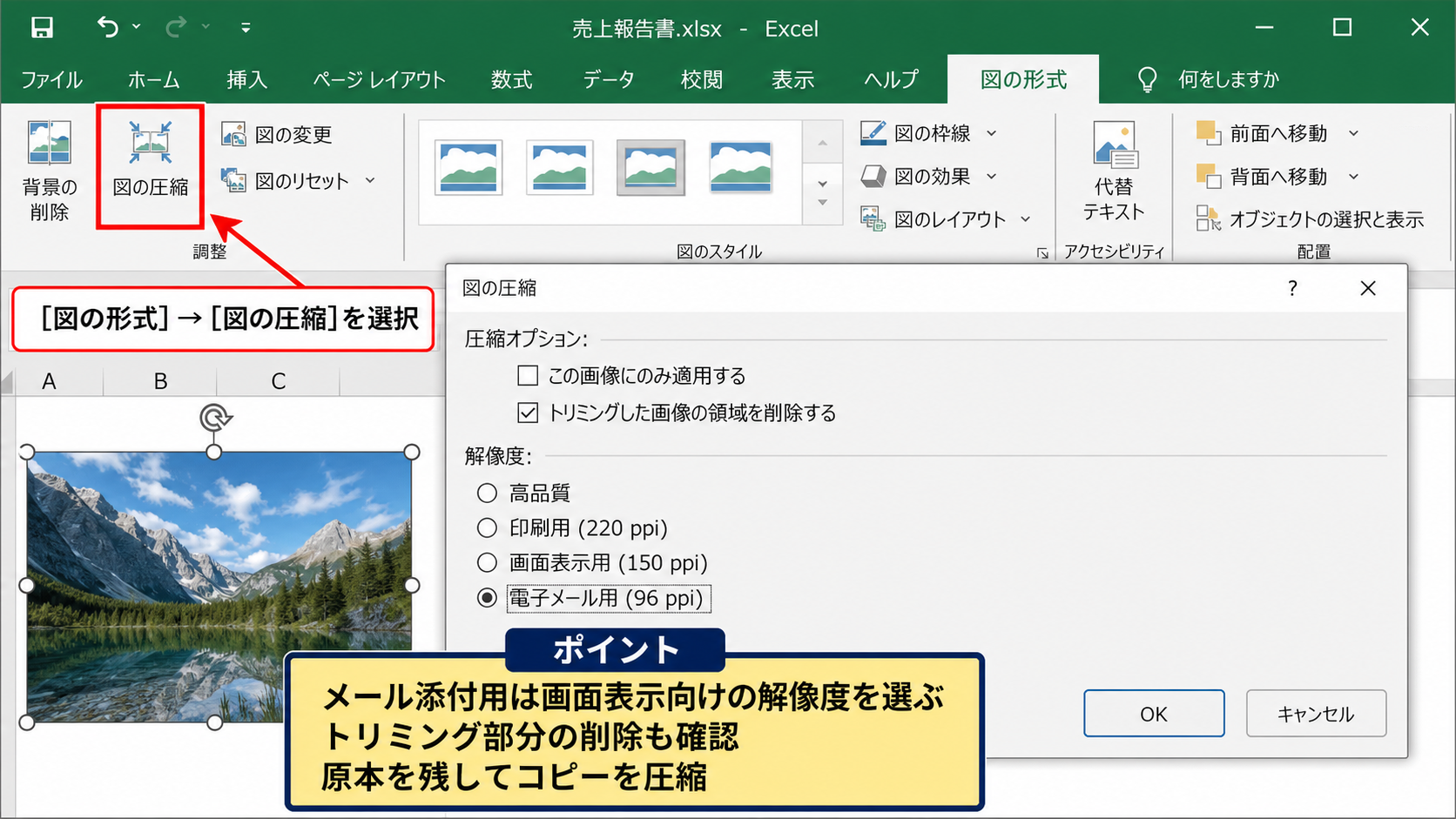 画像圧縮と解像度設定