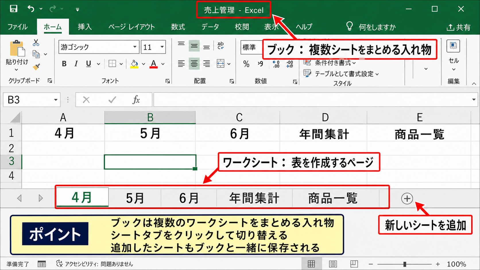 ブックとワークシートの違い