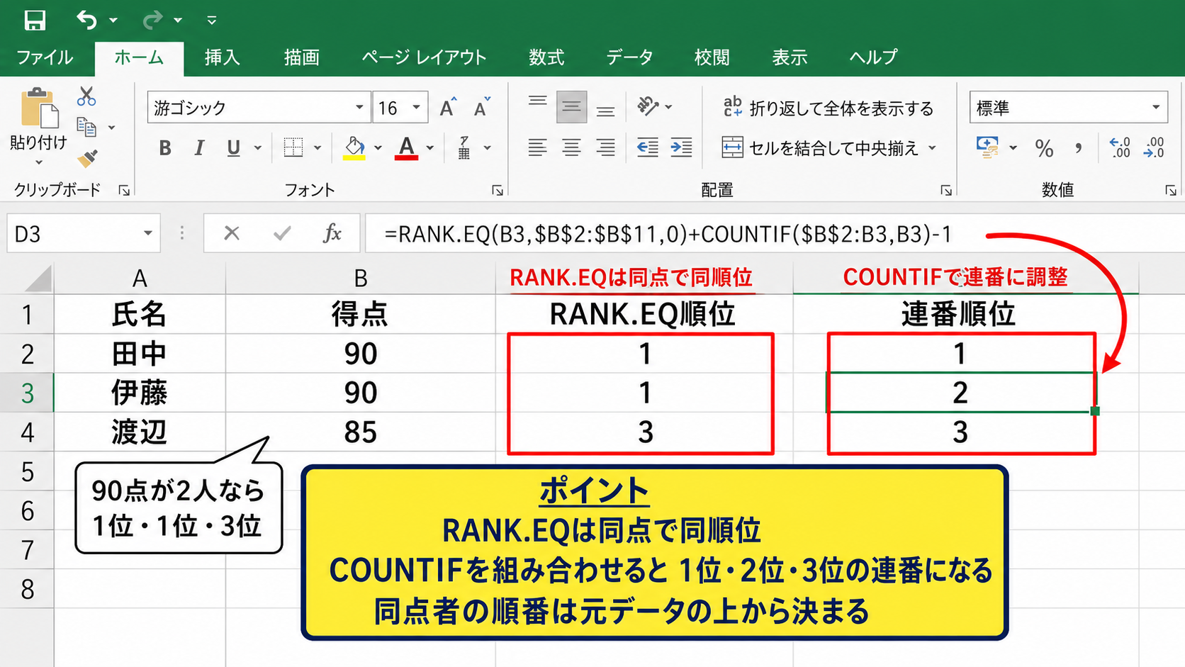 同順位と連番順位の計算式