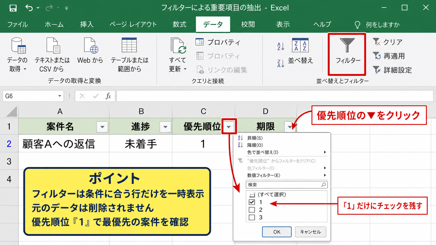 フィルターによる重要項目の抽出