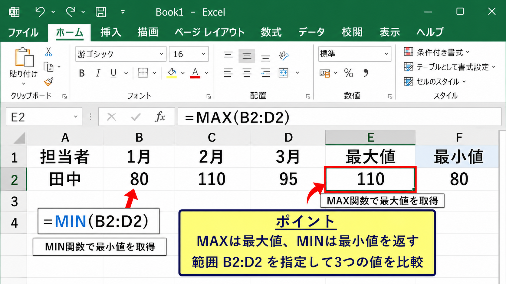 3つの値を比較するMAX関数とMIN関数