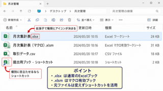 Excelブックのアイコンとファイル形式