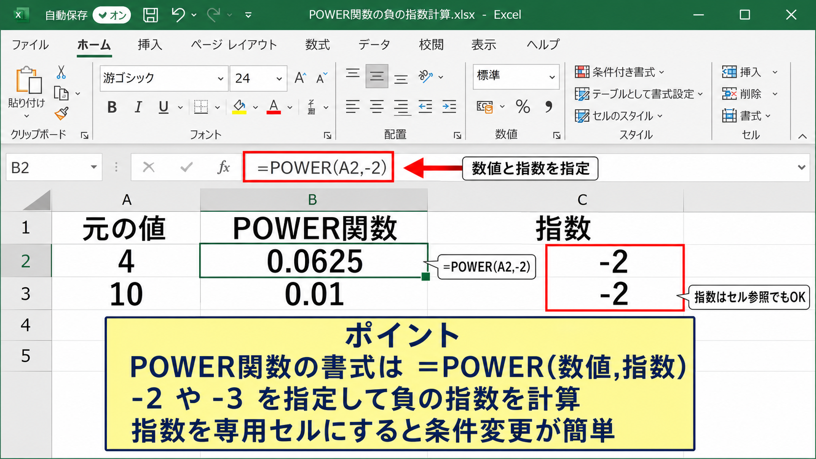 POWER関数による負の指数計算