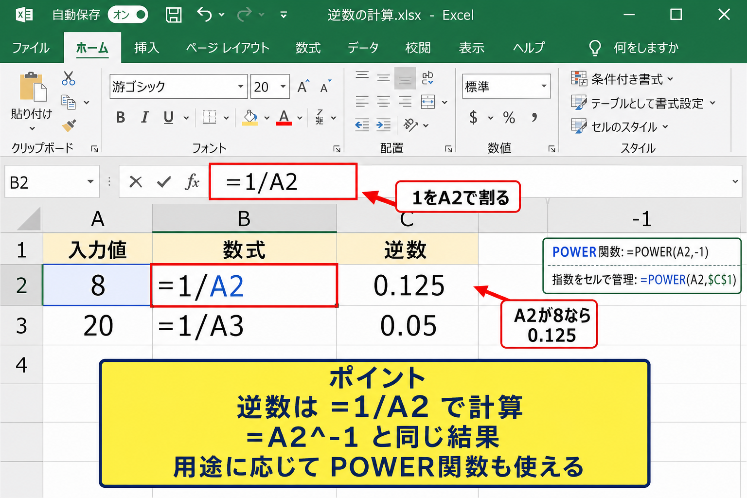 逆数を求める割り算数式