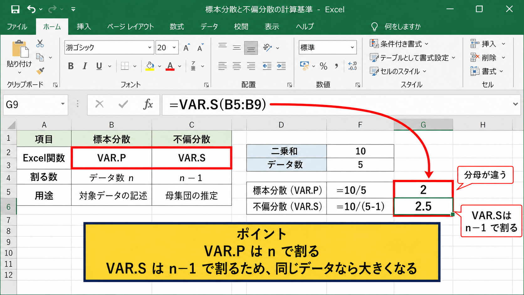 標本分散と不偏分散の計算基準