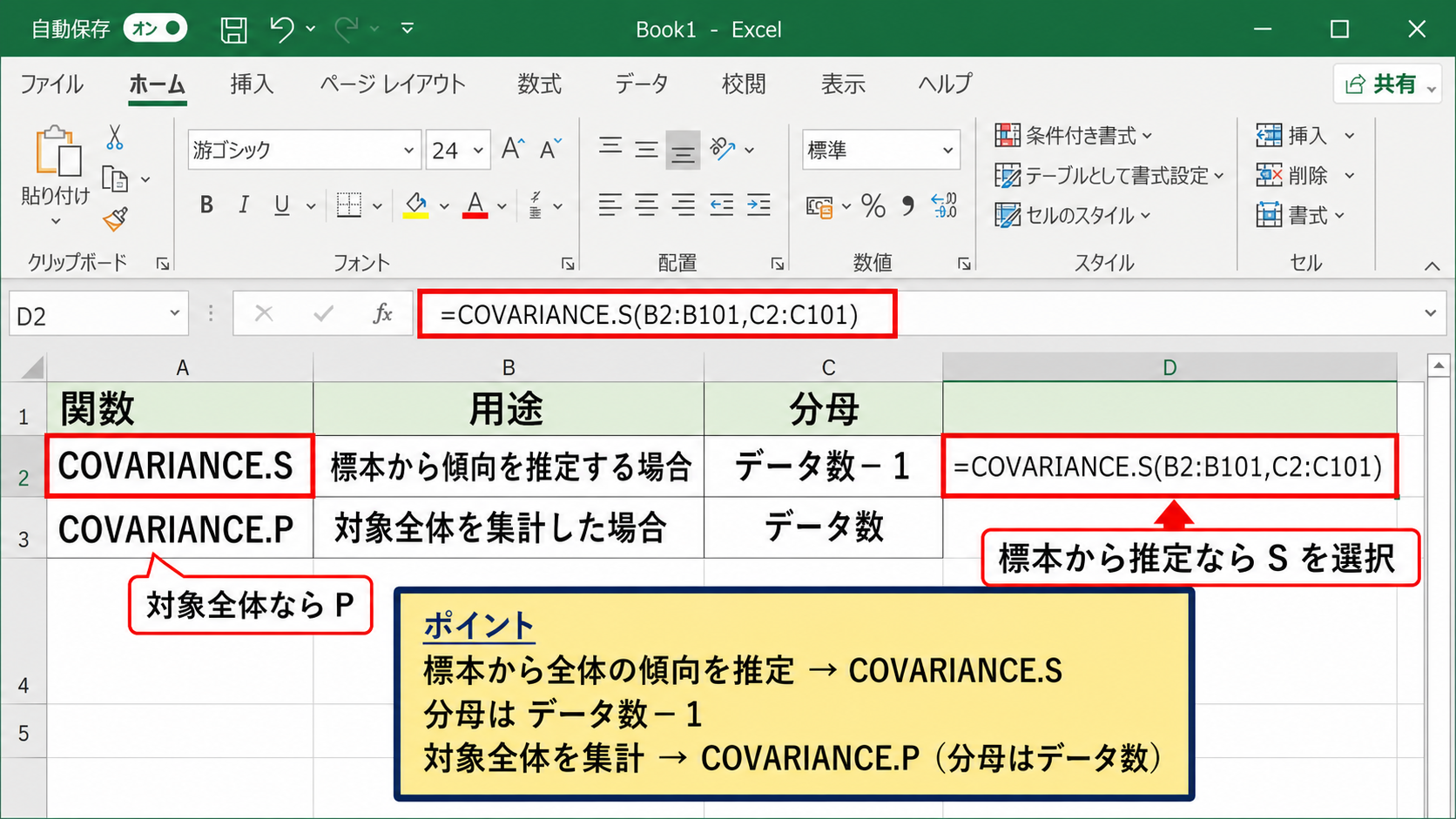 不偏共分散と母共分散の使い分け