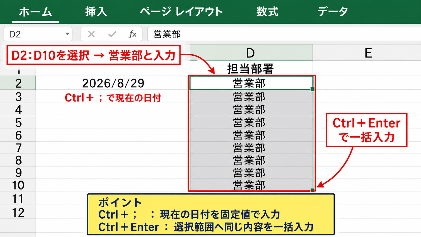 入力と編集を速めるショートカット
