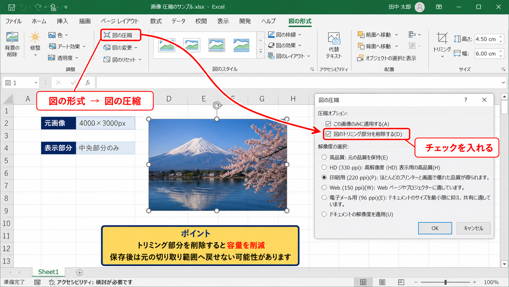 トリミング領域の削除と容量削減