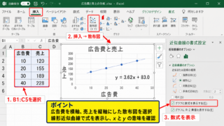 エクセルで近似曲線の式を表示する方法