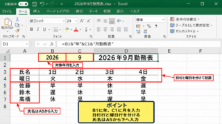 エクセルで勤務表・シフト表を作成する基本手順