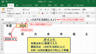 エクセルで4月始まり年間カレンダーを作成する手順