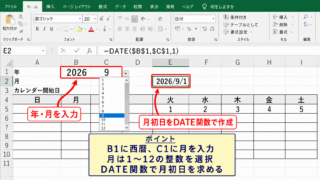 エクセル関数による月間カレンダーの作成手順