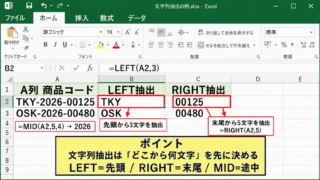 LEFT・RIGHT・MID関数による文字列抽出
