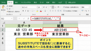 エクセルで空白を削除する方法1【SUBSTITUTE関数による完全削除】