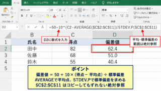 エクセルで偏差値を求める計算式と関数の入力方法