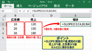 エクセルで傾きを求めるSLOPE関数 - SLOPE関数の入力形式