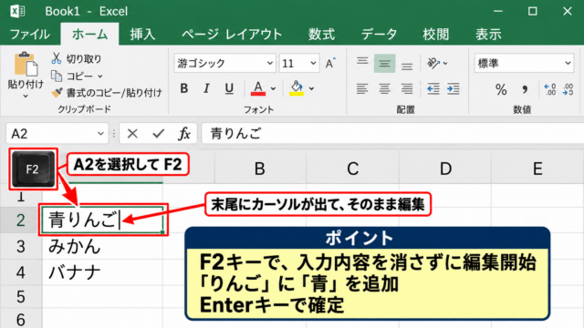 エクセルでF2キーを使うための基本操作 - F2キーでできるセル内編集