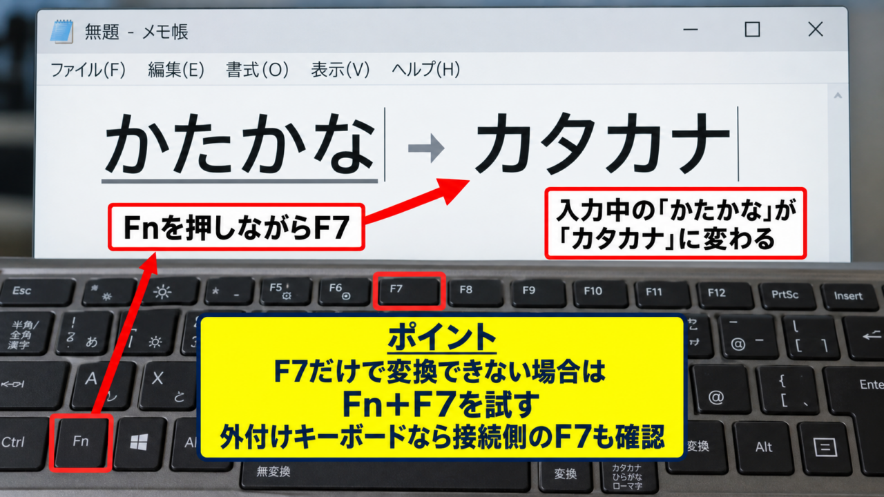 F7キーを直接使える状態への変更 - Fnキーとの同時押し