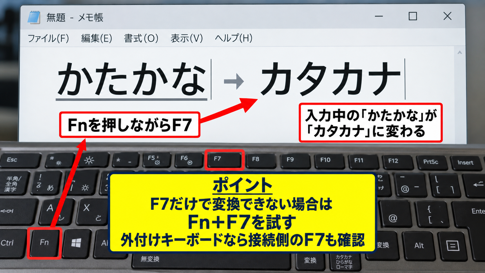 F7キーを直接使える状態への変更 - Fnキーとの同時押し