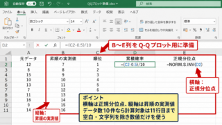 ExcelでQ-Qプロットを作成する方法【正規分位点と散布図】 - Q-Qプロットに必要な列の準備
