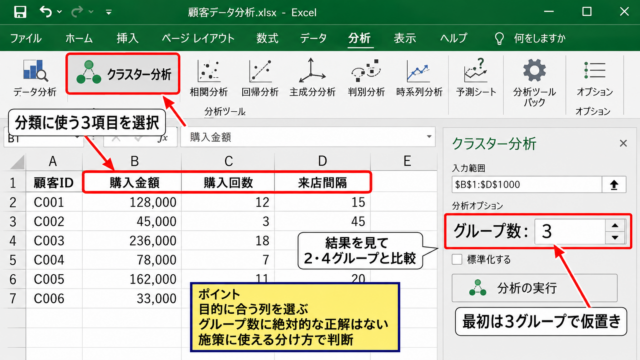 Excelでクラスター分析を進める基本手順 - 分析目的とグループ数の仮決め