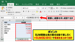 正の数と負の数を計算する基本操作 - 足し算で増減を合計する数式