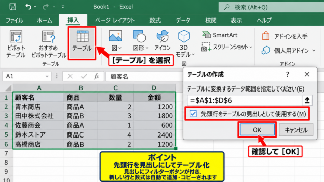 エクセルでデータベースを作る方法【テーブル化から開始】 - 表をテーブルへ変換する操作