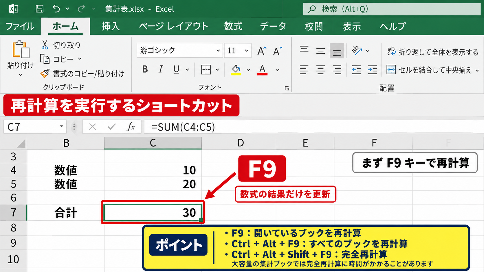 エクセルのデータを更新する基本操作 - 再計算を実行するショートカット