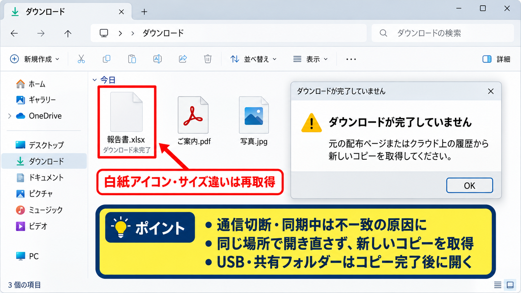 ファイル形式と拡張子が一致しない主な原因 - ダウンロードやコピーの失敗