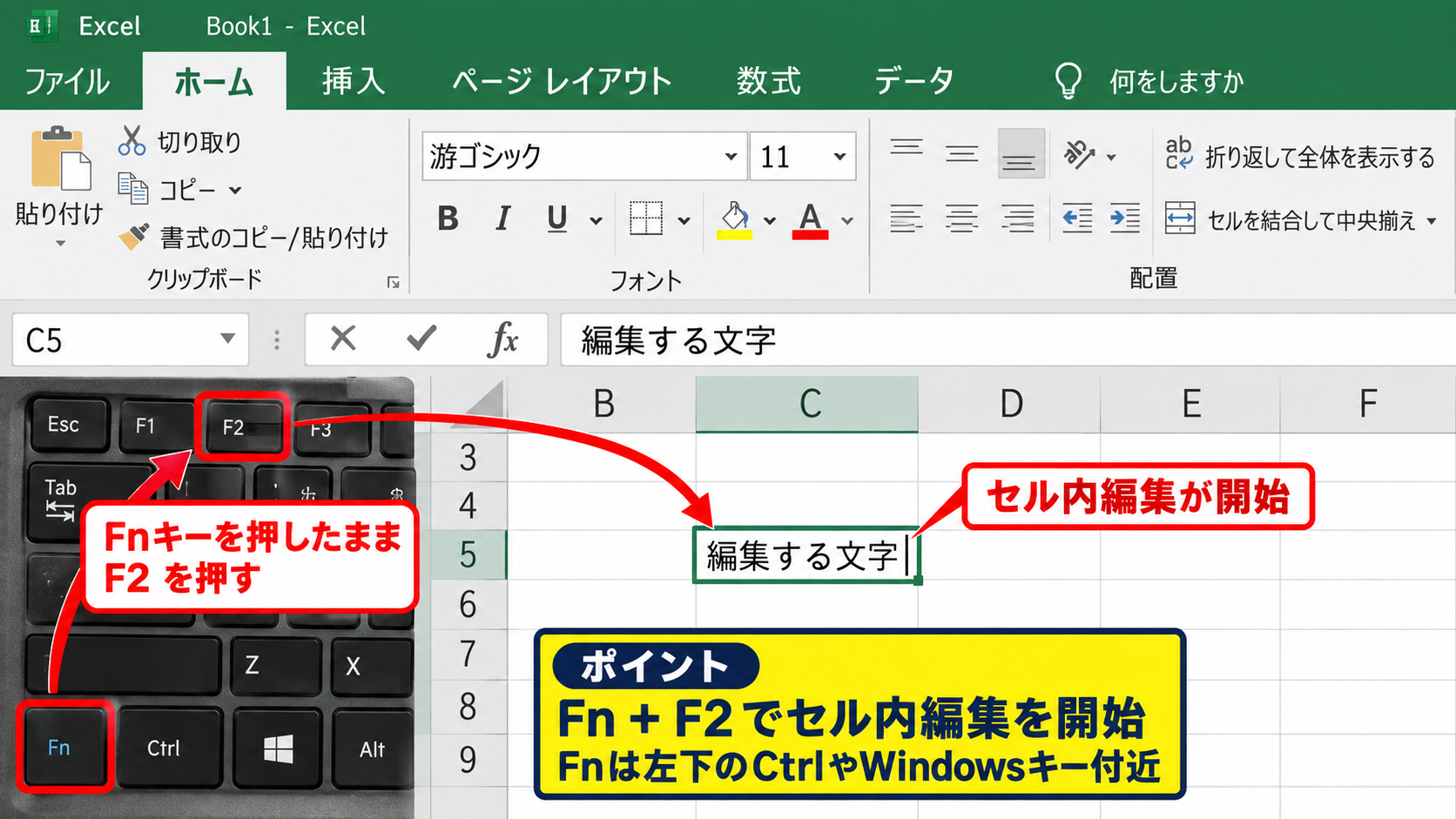 Fnキーとファンクションキー設定 - Fnキーを押しながらF2を入力する方法
