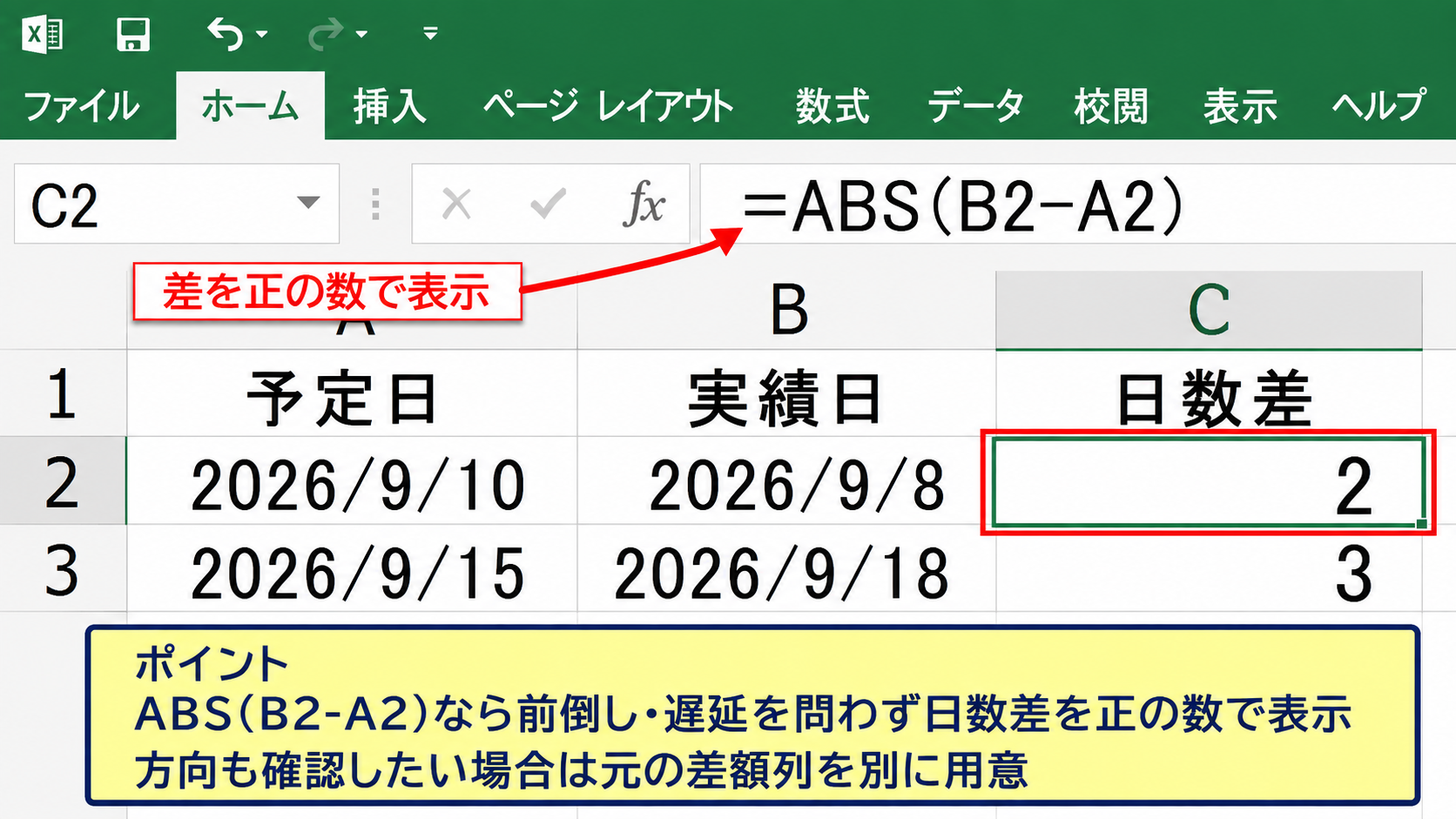 ABS関数で日付と時間の差を正の数にする方法