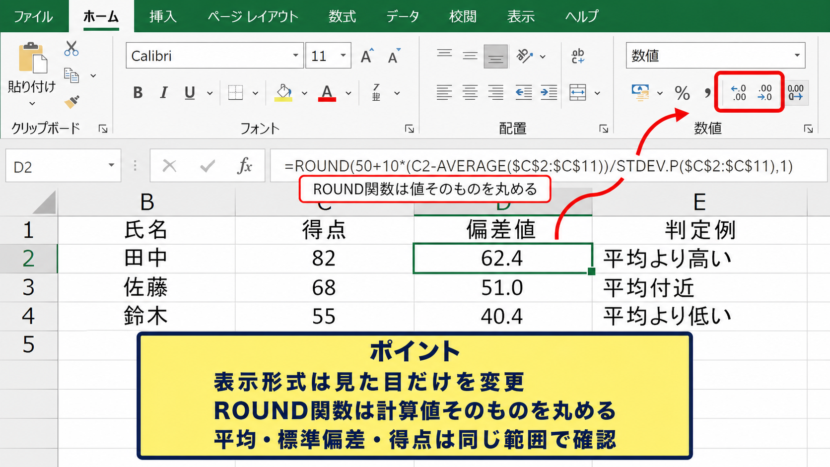 偏差値の表示形式とエラーを防ぐ確認方法