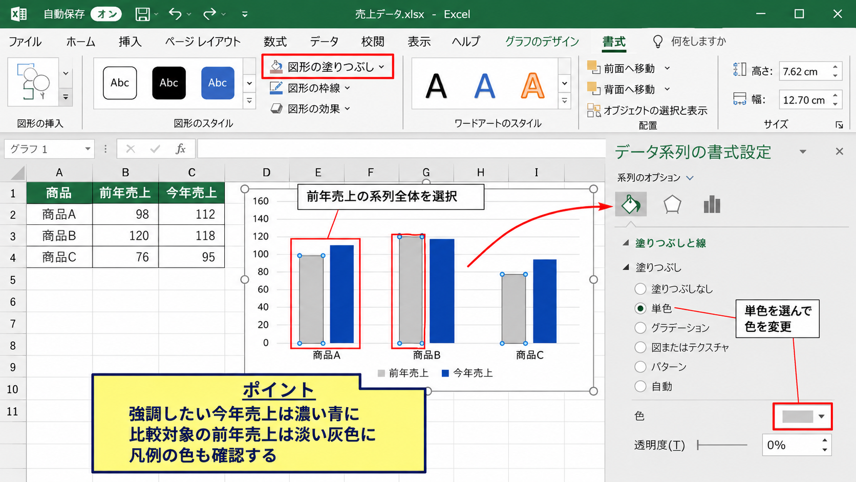 系列の色を変更する手順