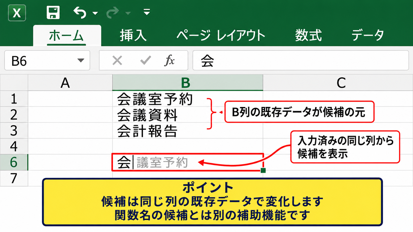 Windowsの日本語予測変換とExcelの違い - セル内に表示される候補の見分け方