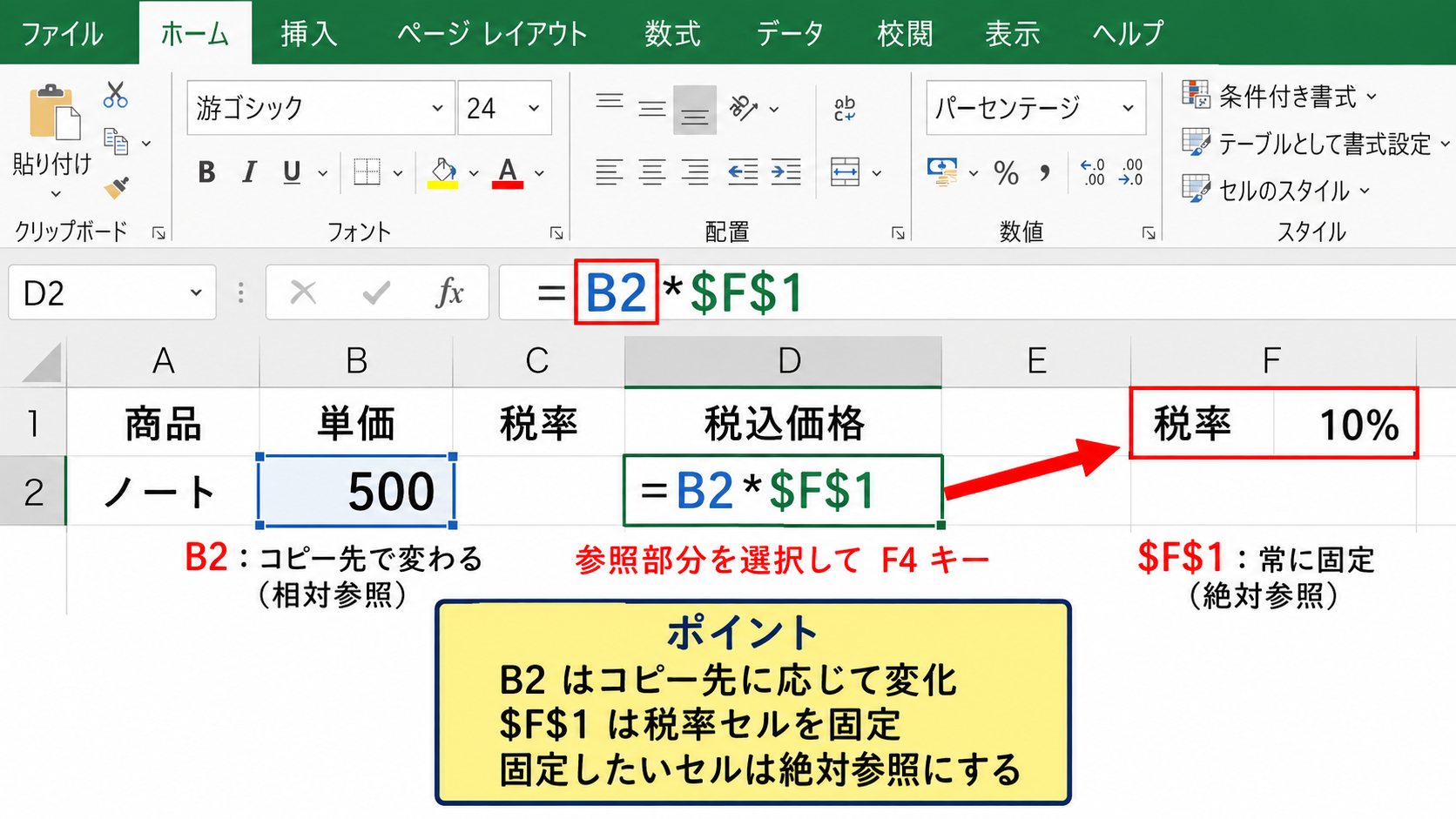 セル参照と関数の入力内容の見直し - 相対参照と絶対参照の違い
