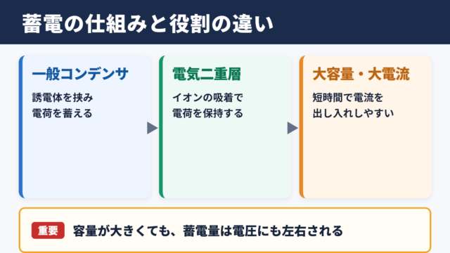 電気二重層キャパシタとコンデンサの基本的な違い