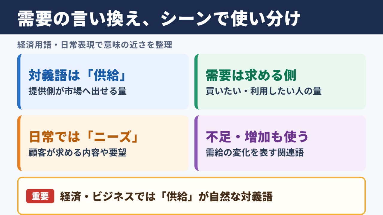 需要の言い換え一覧表をシーン別に解説