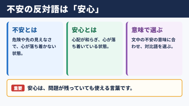不安の対義語「安心」と意味別の反対語一覧