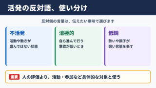 活発の対義語「不活発」と意味別の反対語一覧